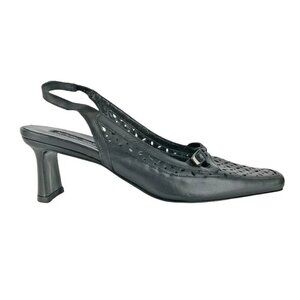 Via Spiga Womens Black Leather Closed Toe Spool Heel Slingback Sandals Size 5.5M